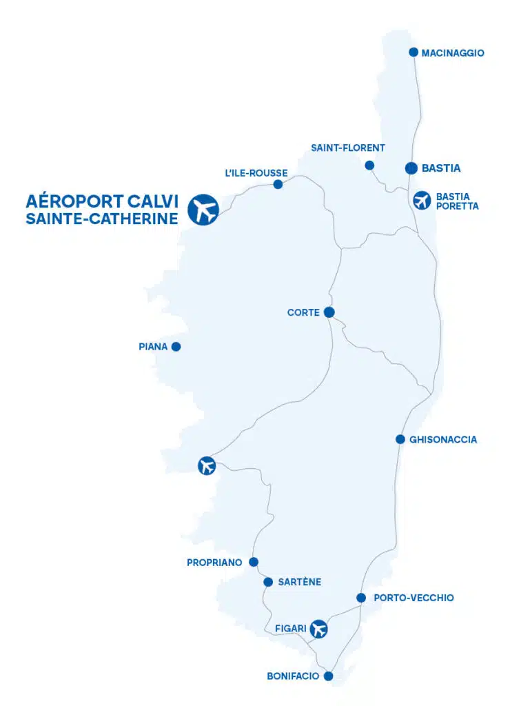 Plan de la Corse avec les principaux axes routiers