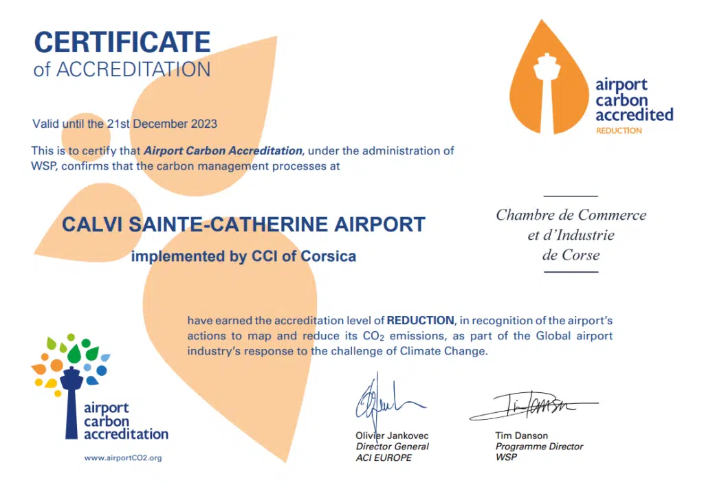 Copie du certificat airport carbon accreditation